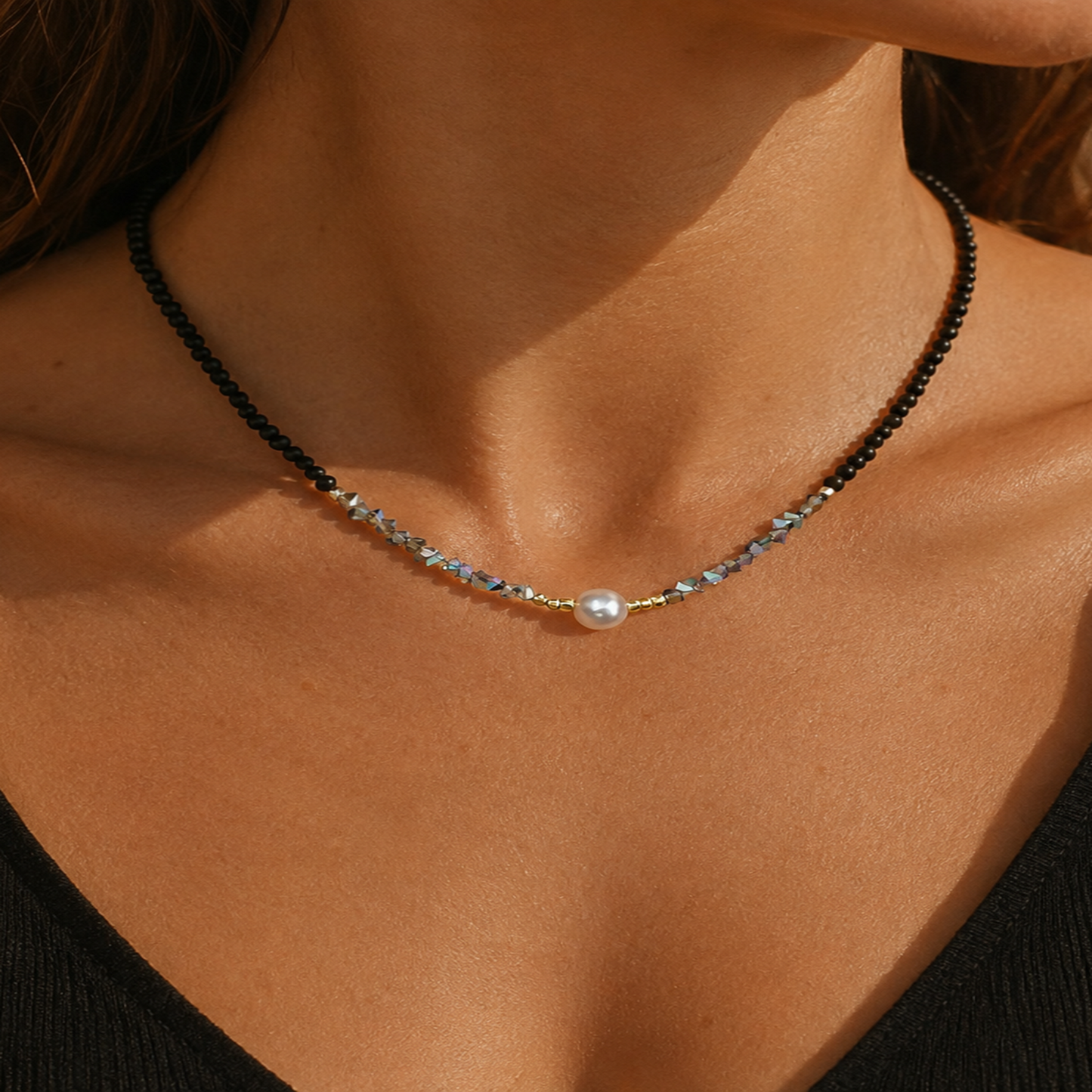 Synthetic Resin Choker Necklace with Smooth Finish and Adjustable Clasp