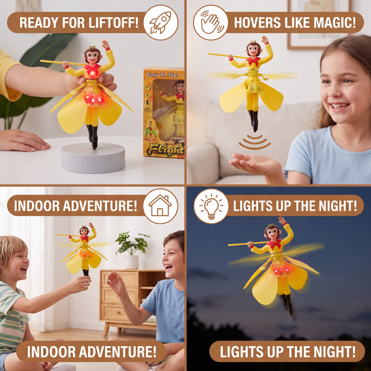 Flying Monkey Toy with Motion Sensor and Colorful LED Lights for Kids
