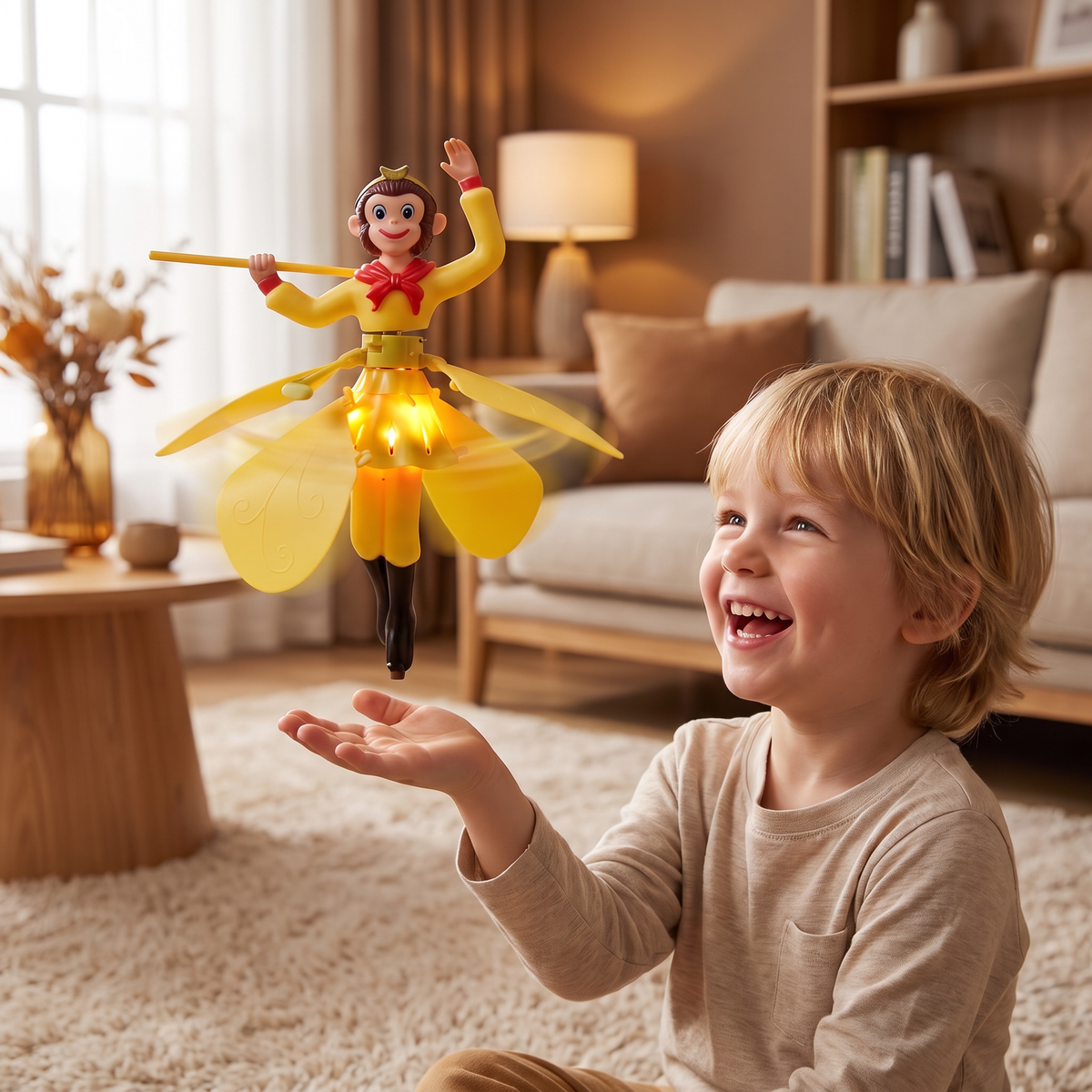 Flying Monkey Toy with Motion Sensor and Colorful LED Lights for Kids