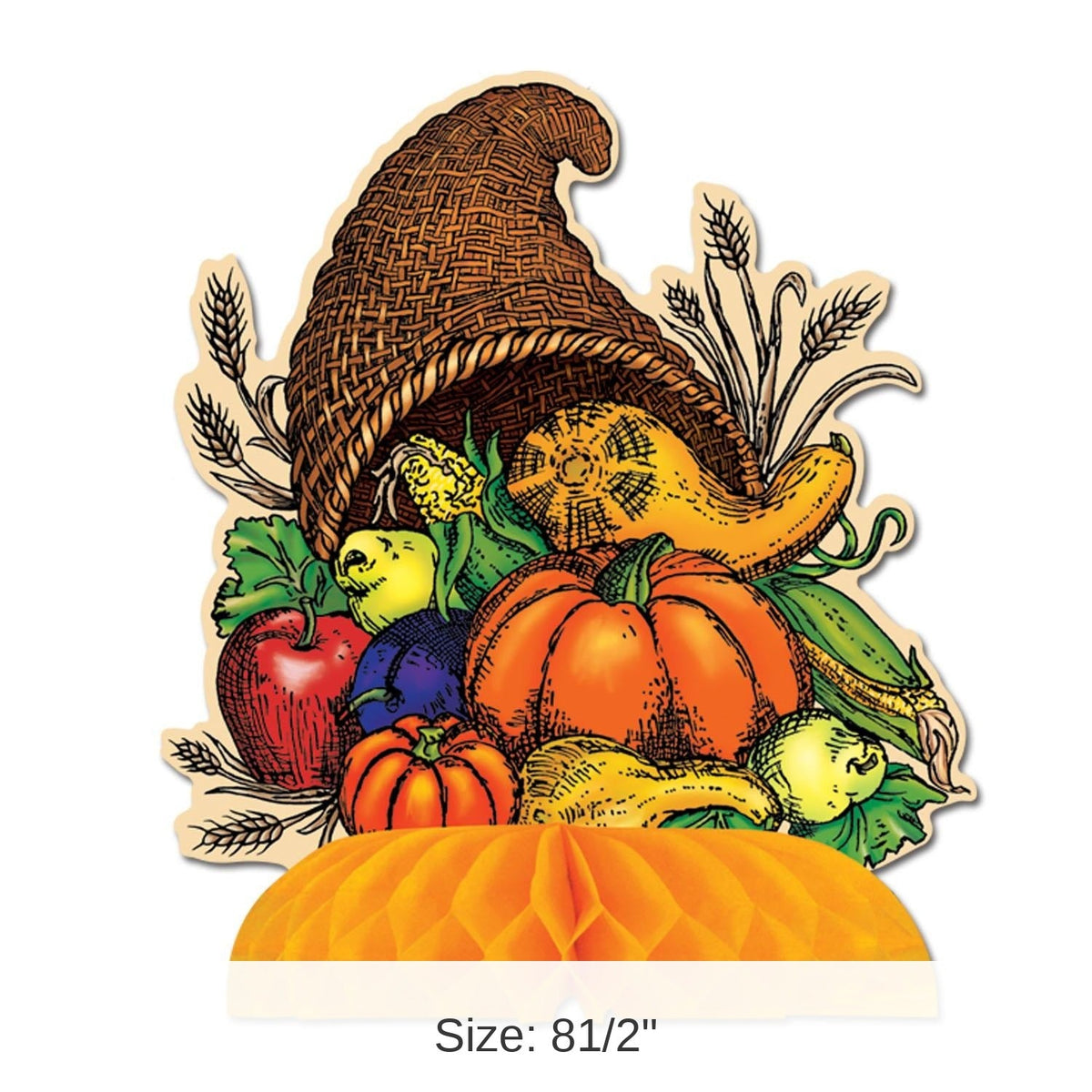 Cornucopia Centerpieces with Honeycomb Base and Multicolor Harvest Design, Set of 12