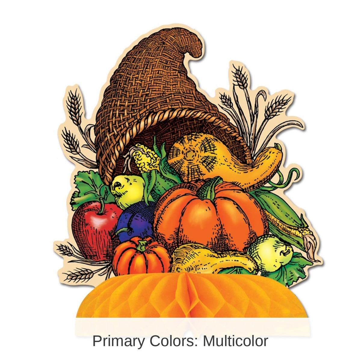 Cornucopia Centerpieces with Honeycomb Base and Multicolor Harvest Design, Set of 12