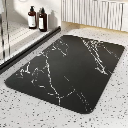 Absorbent Diatom Stone Bath Mat with Non-Slip Rubber Base and Marble Design