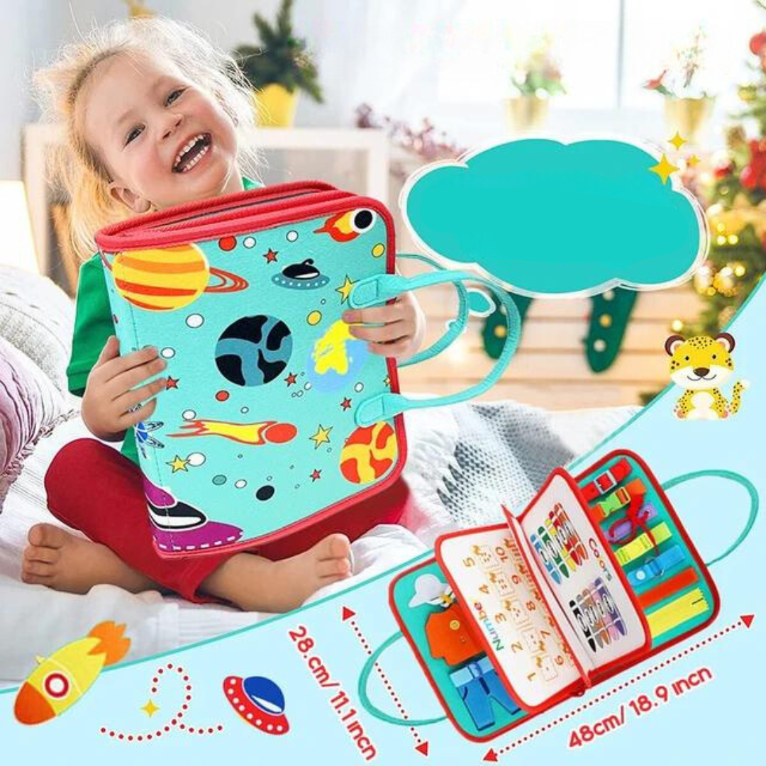 Soft Fabric Activity Book with Zippers Buttons and Laces Plus Letters Numbers and Shapes for Toddlers