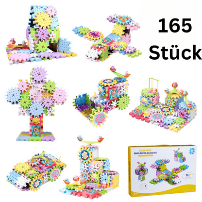 Rotating Gear Building Toy with Interlocking Blocks for Kids