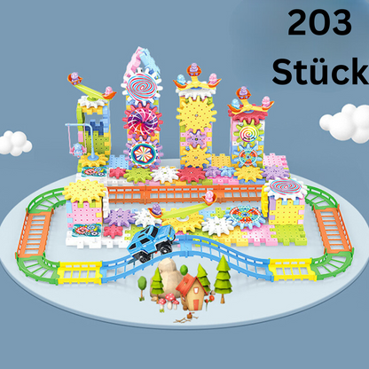 Rotating Gear Building Toy with Interlocking Blocks for Kids