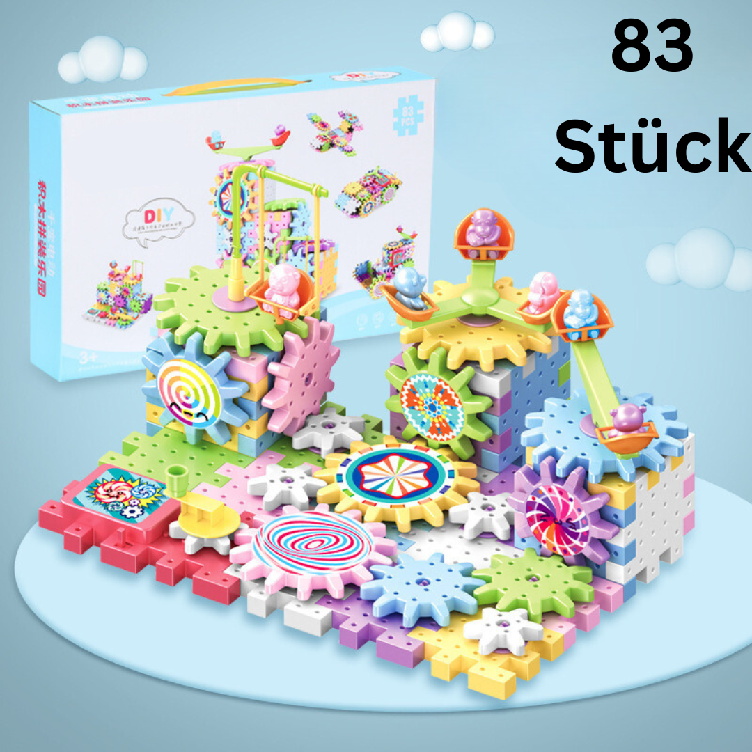Rotating Gear Building Toy with Interlocking Blocks for Kids
