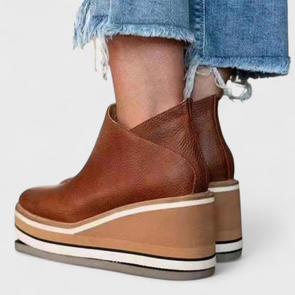 Side Zip Ankle Boots with Rounded Toe and Wedge Sole, Water Resistant