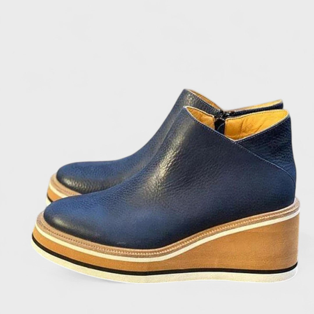 Side Zip Ankle Boots with Rounded Toe and Wedge Sole, Water Resistant
