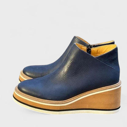 Side Zip Ankle Boots with Rounded Toe and Wedge Sole, Water Resistant
