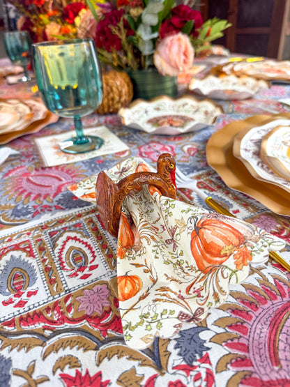 Disposable Paper Plates with Turkey and Pumpkin Design for Thanksgiving Dining