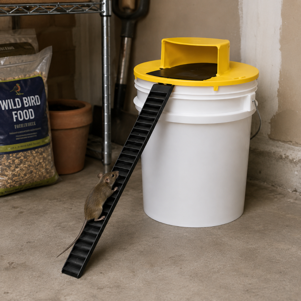 Automatic Bucket Trap Lid with Flip Platform and Ladder for Mice and Rats, 4 Pack
