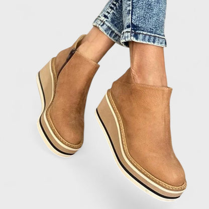 Side Zip Ankle Boots with Rounded Toe and Wedge Sole, Water Resistant