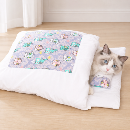 Enclosed Cat Sleeping Bag with Plush Pillow, Two Size Options