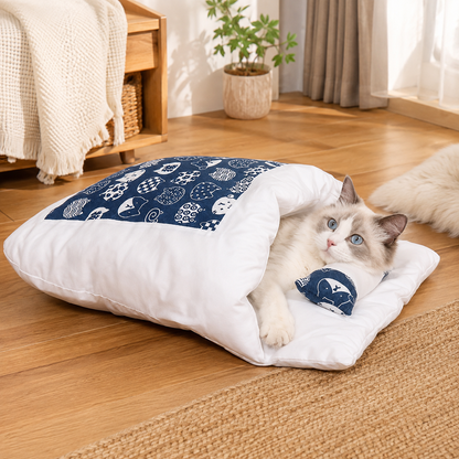 Enclosed Cat Sleeping Bag with Plush Pillow, Two Size Options