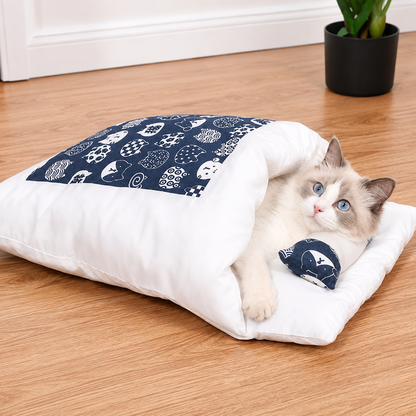 Enclosed Cat Sleeping Bag with Plush Pillow, Two Size Options