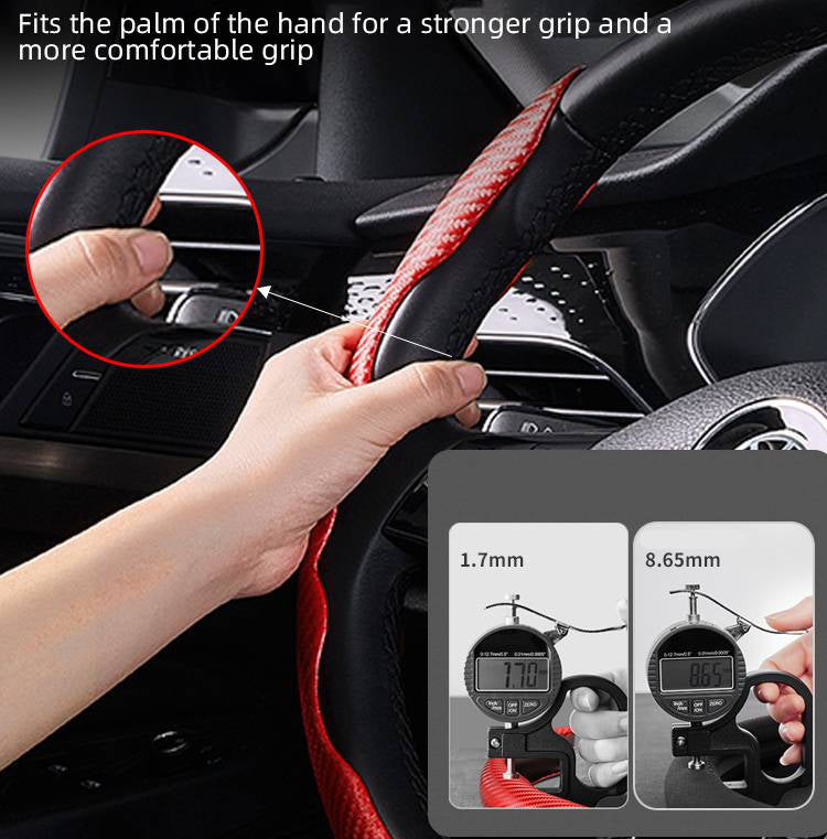 Steering Wheel Cover with Carbon Fiber Grip and Card Lock System, Textured Non Slip