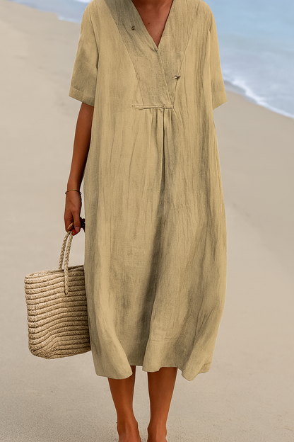 Lightweight Polyester Beach Dress with V-Neck and Slip-On Design