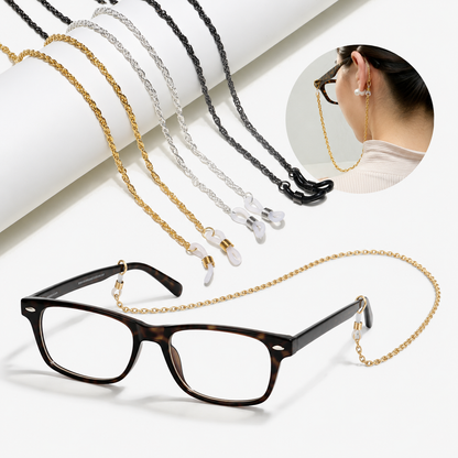 Eyeglass Chain with Braided Metal Links and Silicone Temple Loops