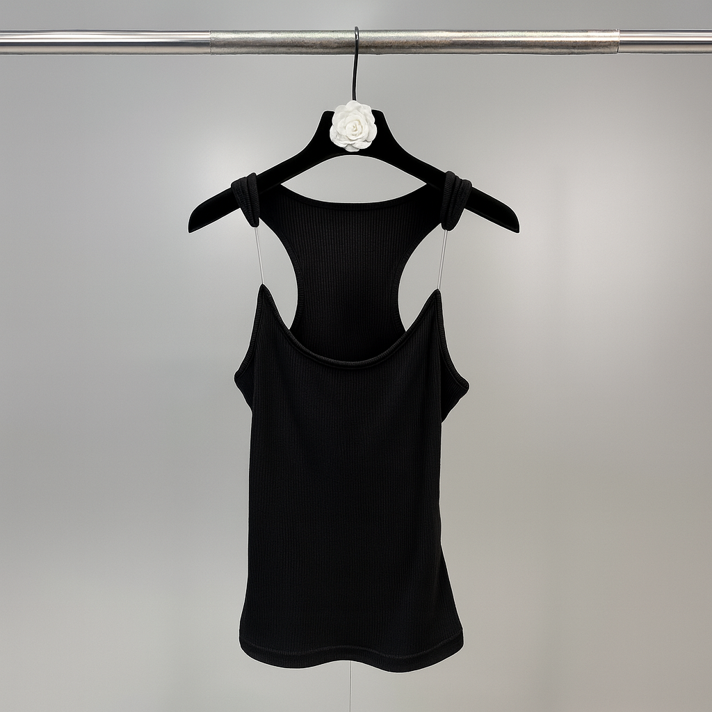 Ribbed Tank Top with Invisible Straps and Slim Fit, Breathable Stretch Fabric
