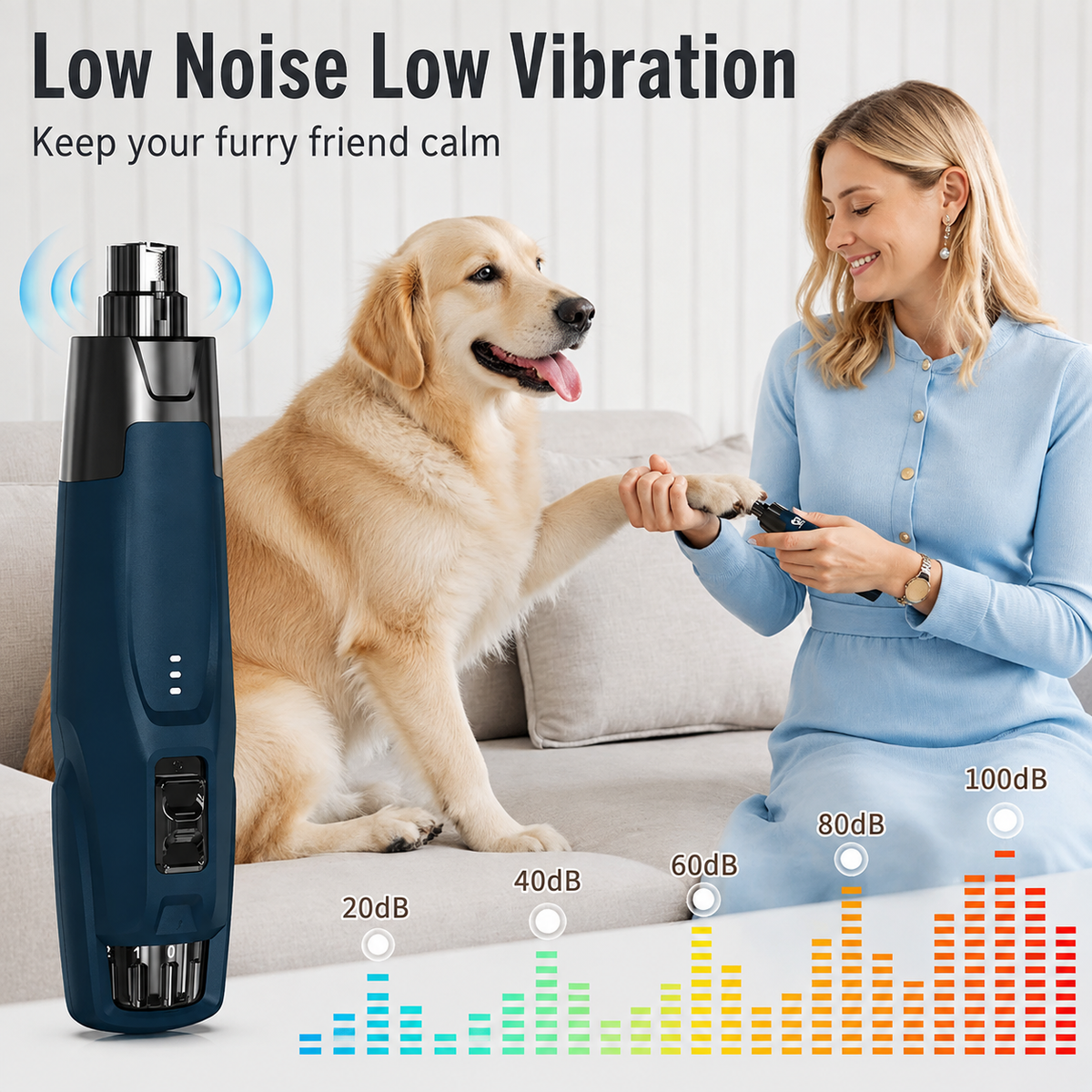 6 Speed Dog Nail Grinder with Powerful Electric Pet Nail Trimmer with 2 LED Lights - Quiet 7H Battery for Dogs and Cats