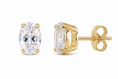Moissanite Oval Stud Earrings with D Color VVS1 Clarity and Sterling Silver Setting
