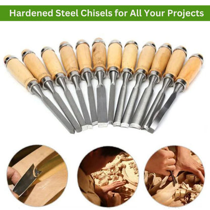 12 Pieces Wood Carving Chisels Set