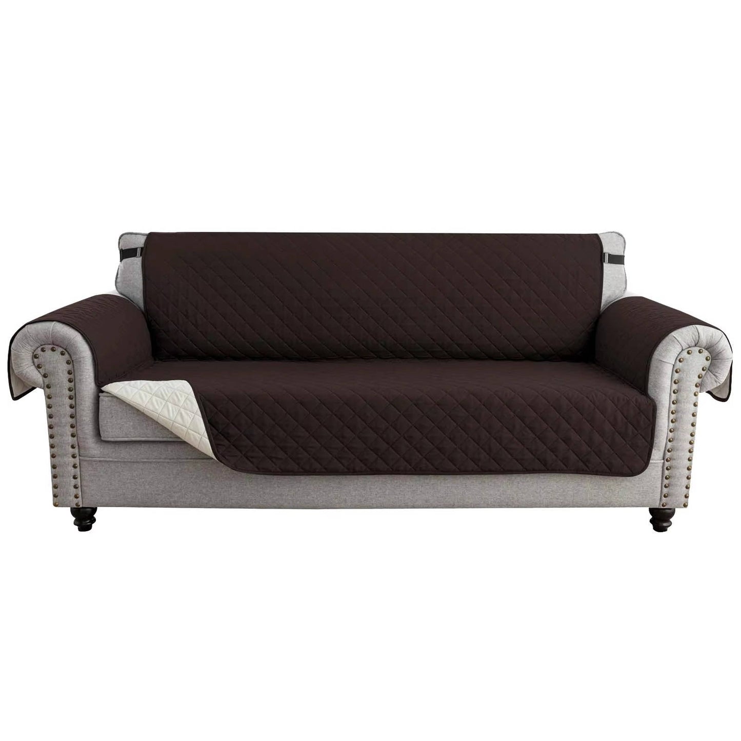 Reversible Sofa Cover for 3 Cushion Couch, Water Resistant Pet Protector with Elastic Straps