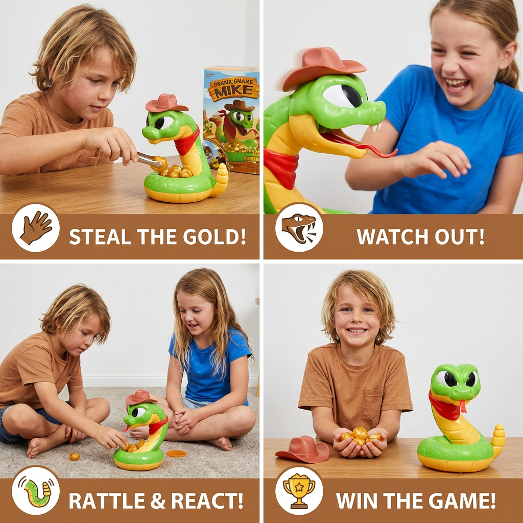 Interactive Rattlesnake Reaction Game Toy with Surprise Movements for Kids and Family Play