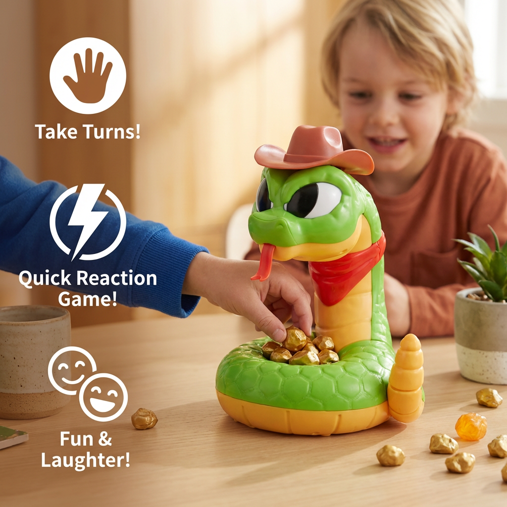 Interactive Rattlesnake Reaction Game Toy with Surprise Movements for Kids and Family Play