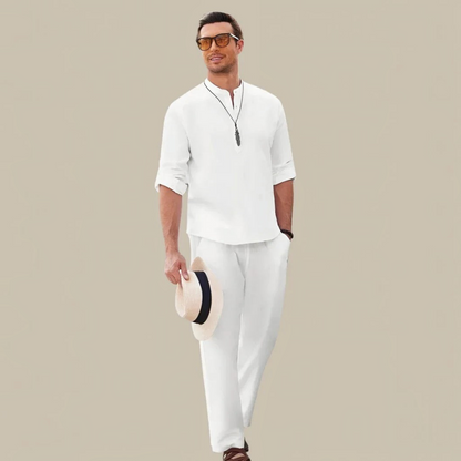 Mens Short Sleeve Button Shirt and Elastic Waist Shorts Set