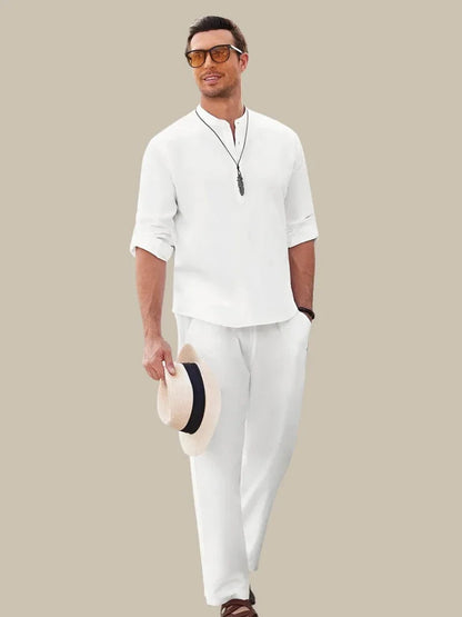 Men's Short Sleeve Button Shirt and Elastic Waist Shorts Set
