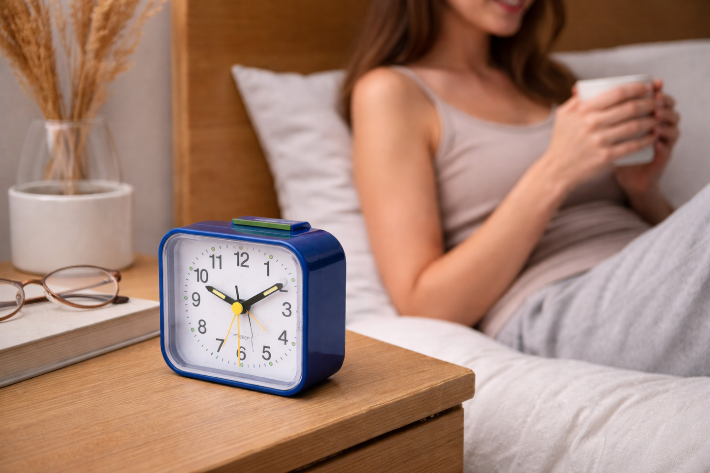 Analog Bedside Alarm Clock with Silent Movement and Night Light, Snooze Function