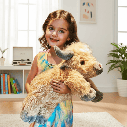 Highland Cow Plush Toy  Soft Brown Fluffy Farm Animal - Detailed view