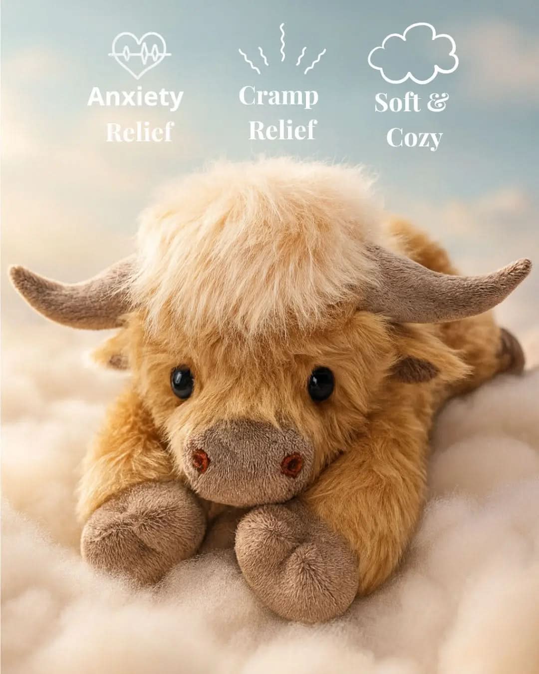 Highland Cow Plush Toy  Soft Brown Fluffy Farm Animal - Product example