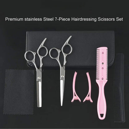Haircutting Scissors and Thinning Shears Set with Finger Rests, Rubber Inserts and an Adjustable Tension Screw