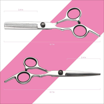 Haircutting Scissors and Thinning Shears Set with Finger Rests, Rubber Inserts and an Adjustable Tension Screw