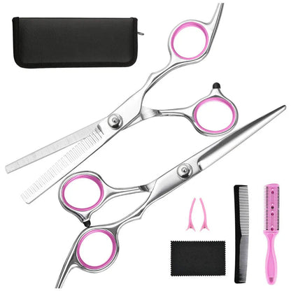 Haircutting Scissors and Thinning Shears Set with Finger Rests, Rubber Inserts and an Adjustable Tension Screw