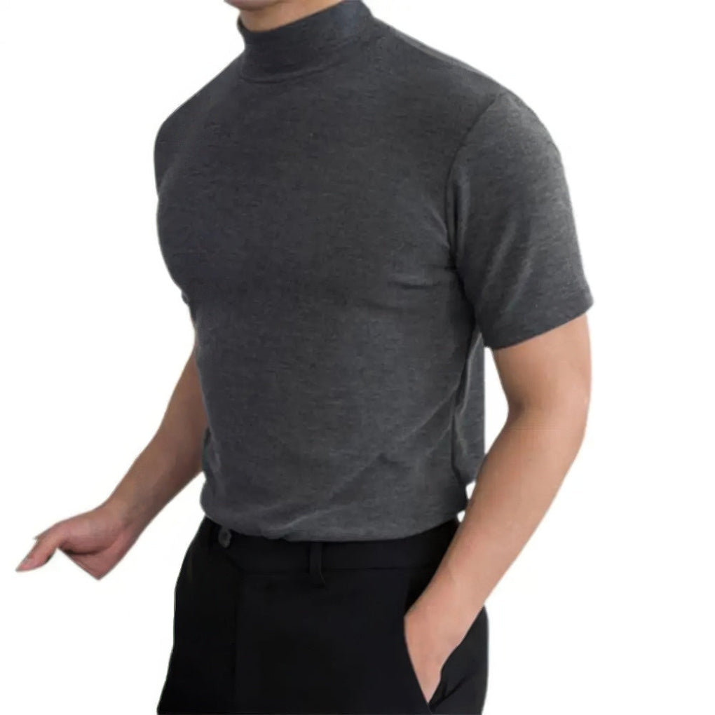 Men's Short Sleeve Turtleneck Shirt with Twill Fabric and Pullover Design
