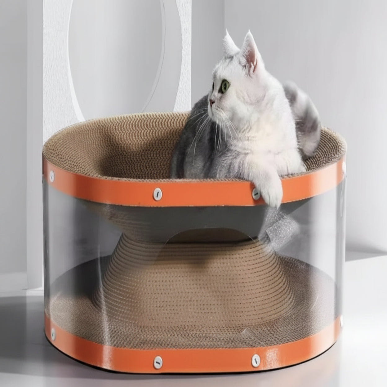 Cat Scratching Board with Raised Nest and Corrugated Cardboard Surface for Indoor Cats