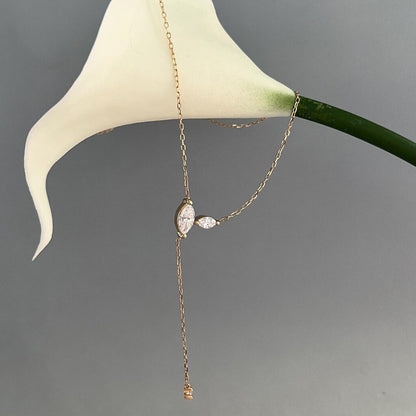 Moissanite Lariat Necklace with Marquise Stones and Y Drop Tassel, 4cttw Sterling Silver