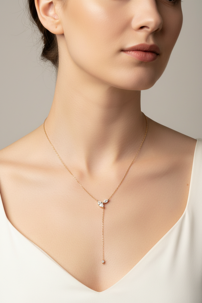 Moissanite Lariat Necklace with Marquise Stones and Y Drop Tassel, 4cttw Sterling Silver