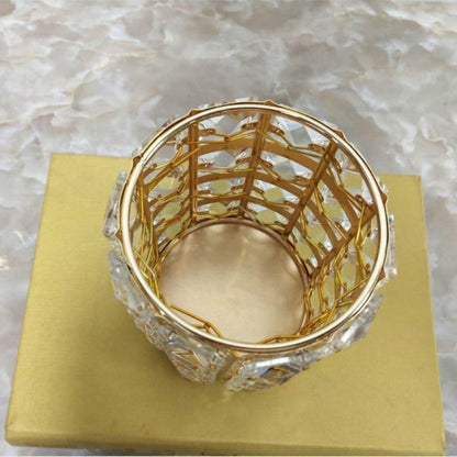 Crystal Makeup Brush Holder with Stainless Steel Frame and Glass Beads, Gold or Silver