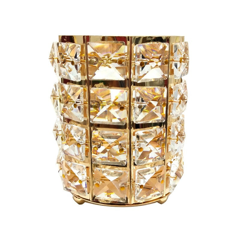 Crystal Makeup Brush Holder with Stainless Steel Frame and Glass Beads, Gold or Silver