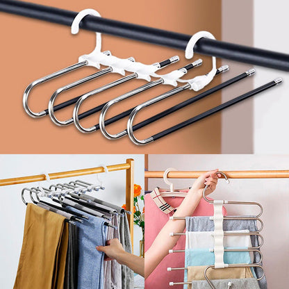 Metal Clothes Hanger with 5 Tier Design and Rotating Hook, Textured Non Slip Rods
