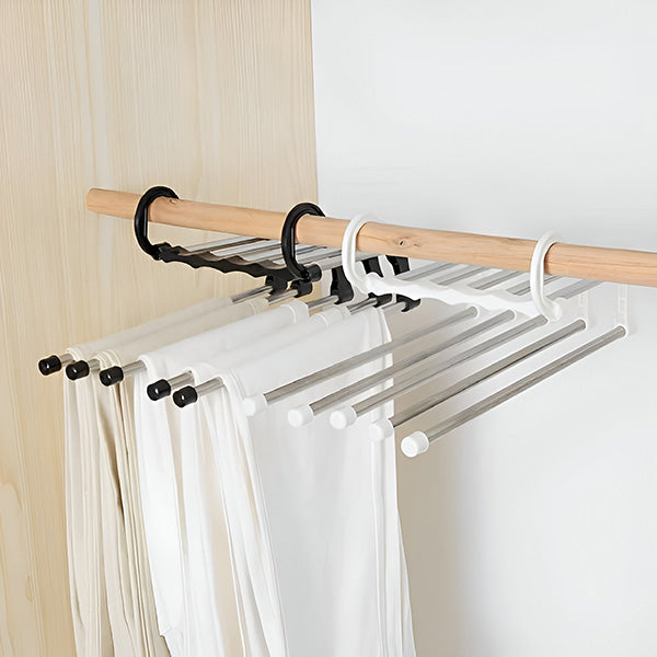 Metal Clothes Hanger with 5 Tier Design and Rotating Hook, Textured Non Slip Rods