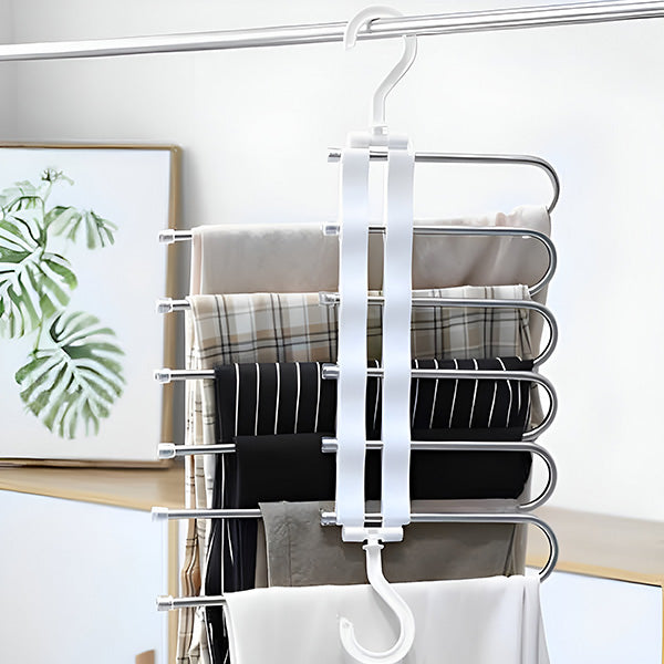 Metal Clothes Hanger with 5 Tier Design and Rotating Hook, Textured Non Slip Rods