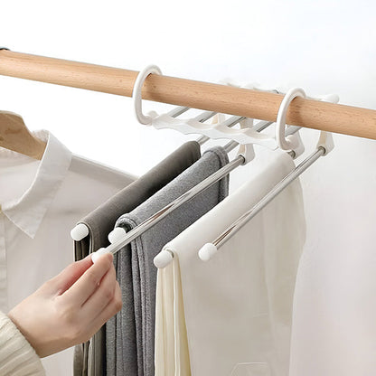Metal Clothes Hanger with 5 Tier Design and Rotating Hook, Textured Non Slip Rods