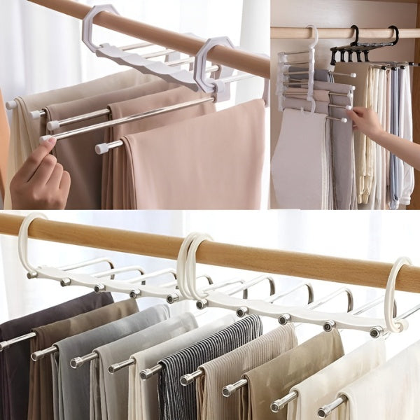 Metal Clothes Hanger with 5 Tier Design and Rotating Hook, Textured Non Slip Rods