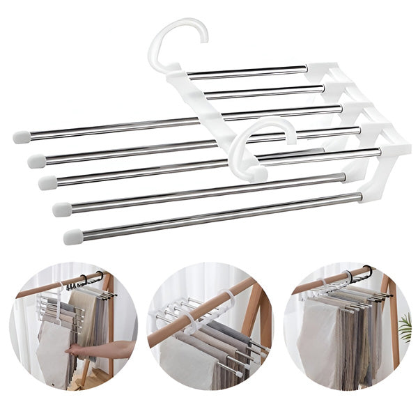 Metal Clothes Hanger with 5 Tier Design and Rotating Hook, Textured Non Slip Rods