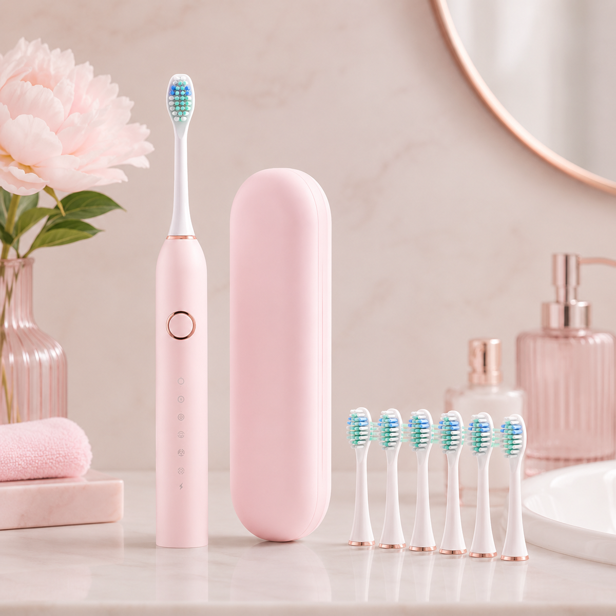 Sonic Electric Toothbrush with Built In Timer and Four Replacement Heads, IPX7 Rated